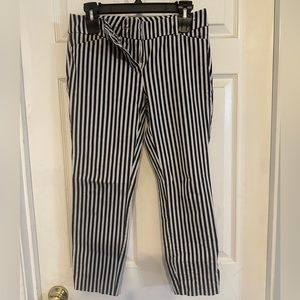 Beautifully made navy and white striped, nautical style, slim fit capris.